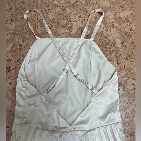 Lulus Give us a Twirl Champagne Satin Pleated Midi Dress - Picture 7 of 11